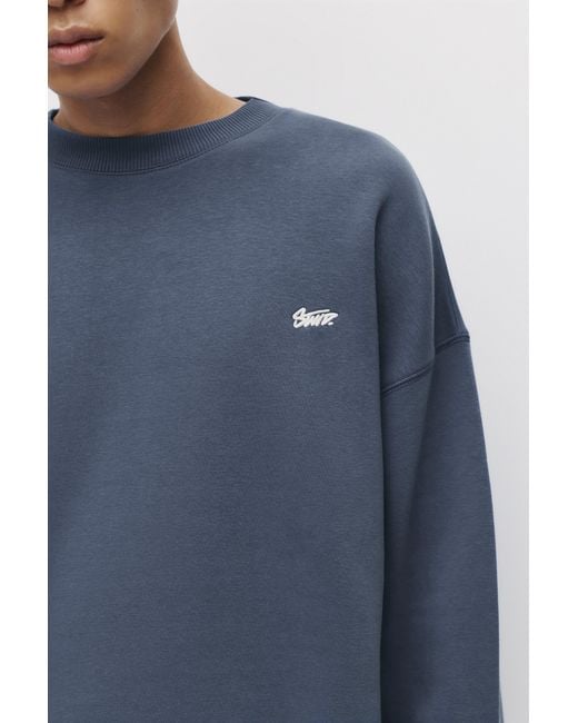 Pull&Bear Blue Stwd Round Neck Sweatshirt for men