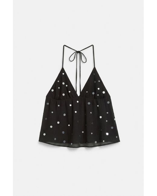 Pull&Bear Black Halter Top With Mirror Details