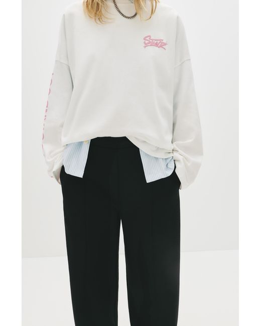 Pull&Bear White Wide-Leg Seam Detail Sweatpants
