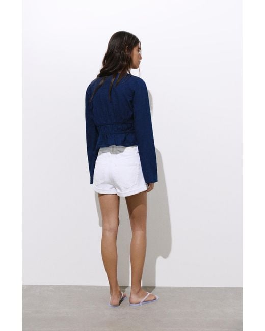 Pull&Bear Blue Denim Blouse With Ties