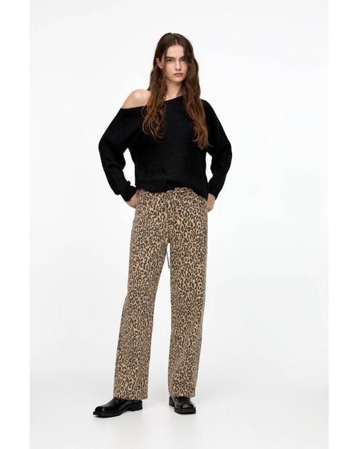 Pull&Bear Black Leopard Print Baggy Jeans