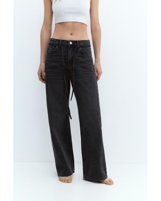 Pull&Bear Black Baggy Jeans With Drawstring