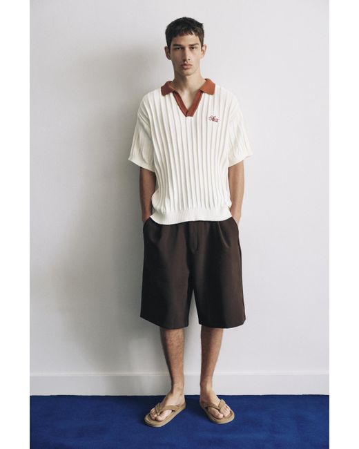 Pull&Bear Natural Contrast Collar Polo Shirt for men