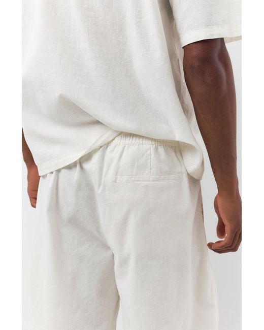 Pull&Bear White Linen Blend Jogger Bermuda Shorts for men