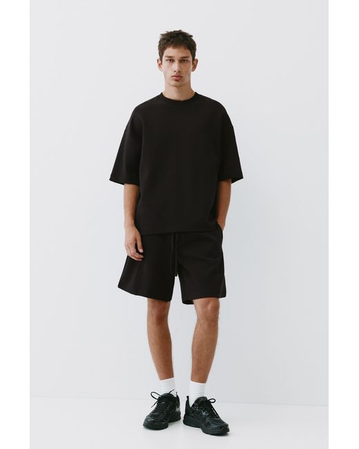 Pull&Bear Black Interlock Short Sleeve Sweatshirt for men