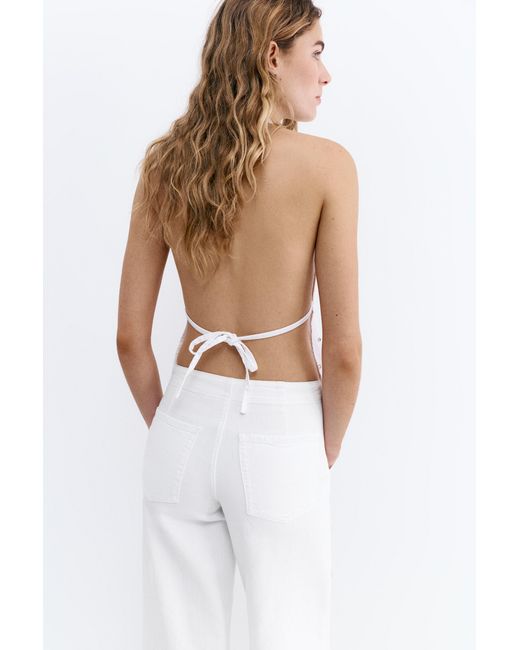Pull&Bear Denim Haltertop Met Eyelets in het Natural