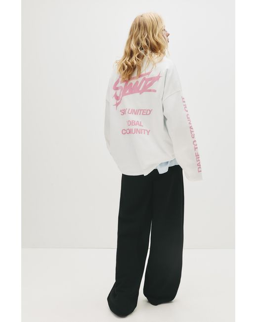 Pull&Bear White Wide-Leg Seam Detail Sweatpants