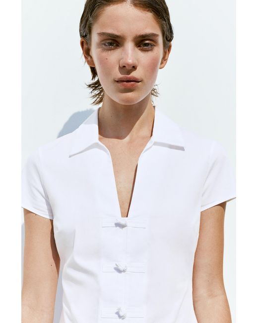 Pull&Bear White Fitted Short Sleeve Shirt