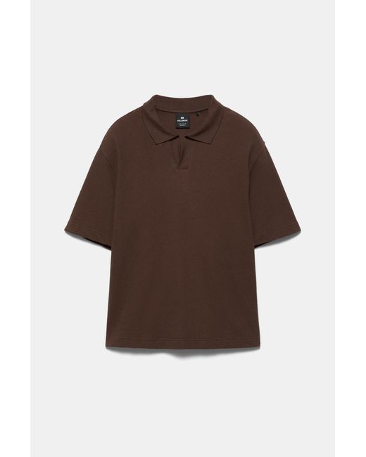 Pull&Bear Brown Short Sleeve Textured Polo Shirt for men