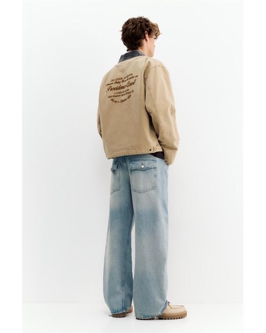 Pull&Bear Natural Contrast Collar Embroidered Jacket for men