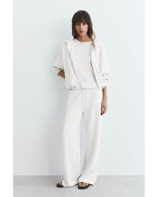 Pull&Bear White Soft Touch Hooded Sweatshirt