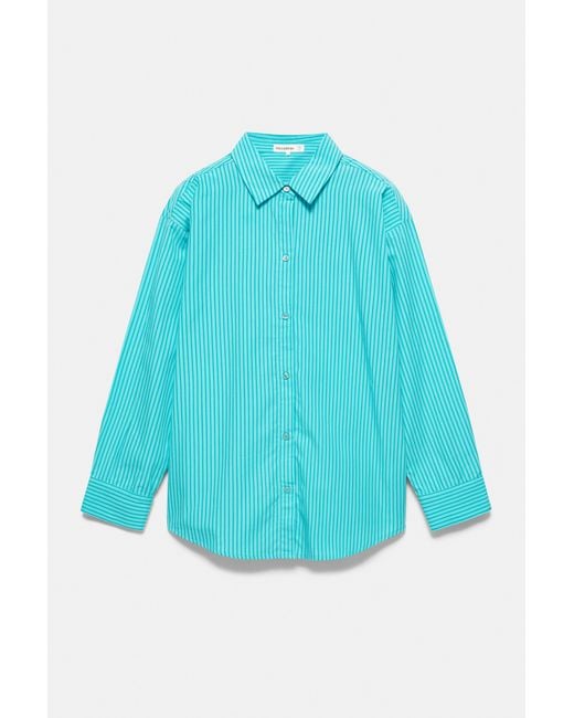Pull&Bear Oversized Gestreept Overhemd in het Blue