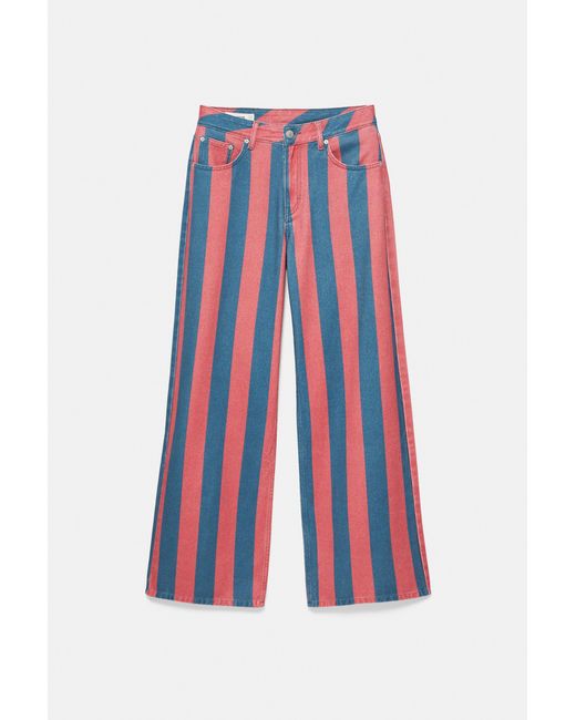 Pull&Bear Blue Striped Straight-Leg Jeans