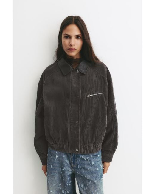 Pull&Bear Black Corduroy Jacket With Contrasting Collar