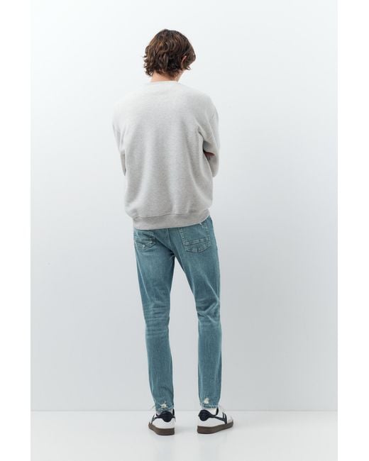 Pull&Bear Blue Ripped Skinny Jeans for men