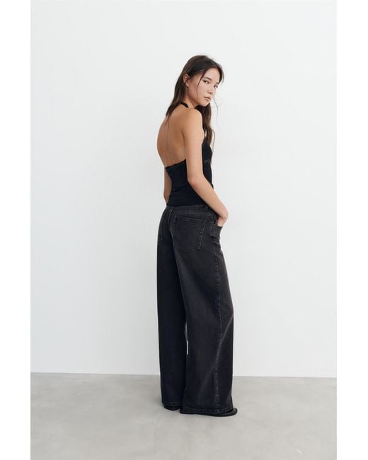 Pull&Bear Black Lace-Trim Halter Top