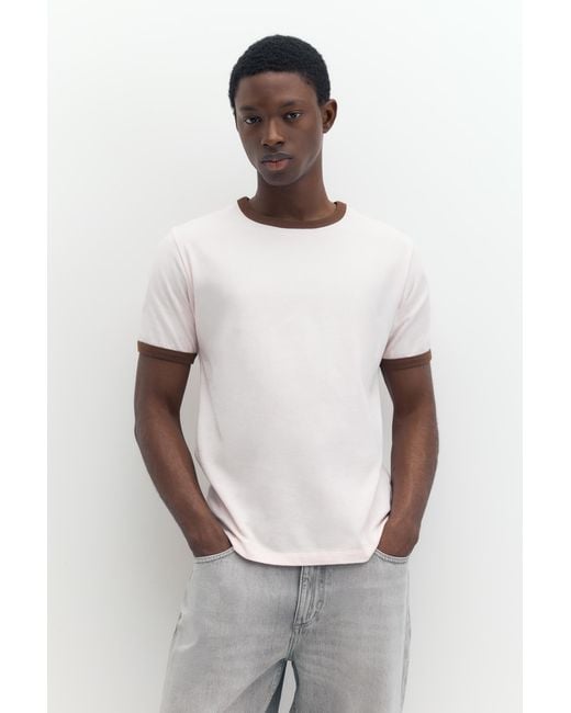 Pull&Bear White Contrast Trim T-Shirt for men