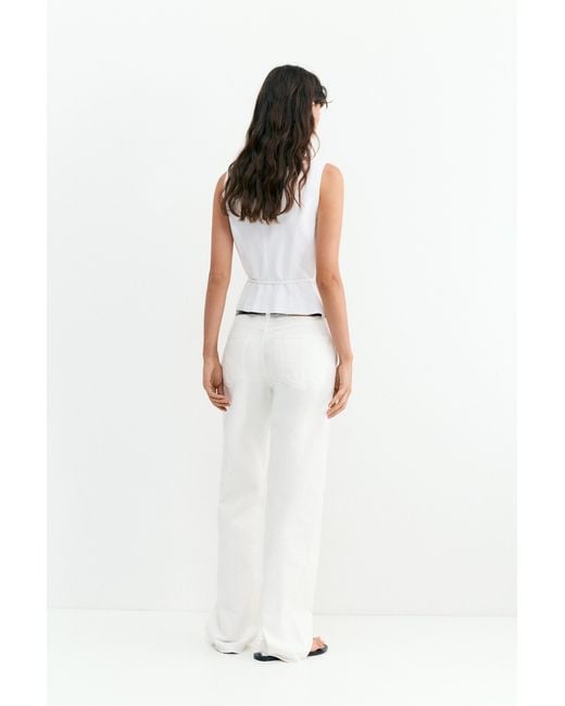 Pull&Bear White Rustic Linen-Blend Waistcoat