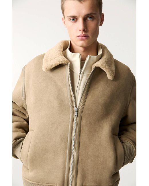 Pull&Bear Jacke Wildlederimitat Futter Lammfellimitat in Natural für Herren