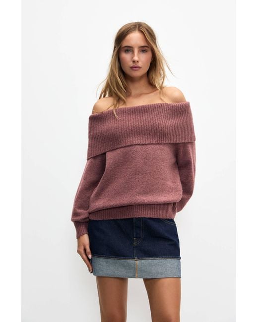 Pull&Bear Red Soft Jumper With Bardot Neckline