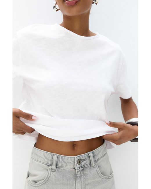Pull&Bear White T-Shirt With Unfinished Trims