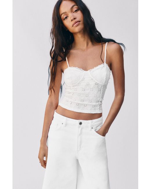 Pull&Bear Gray Swiss Embroidery Strappy Corsetry-Inspired Top