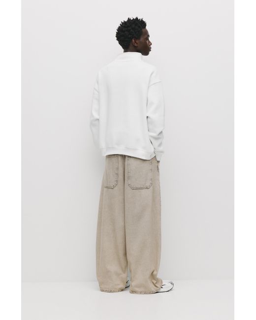 Pull&Bear White Basic Quarter-Zip Sweatshirt for men