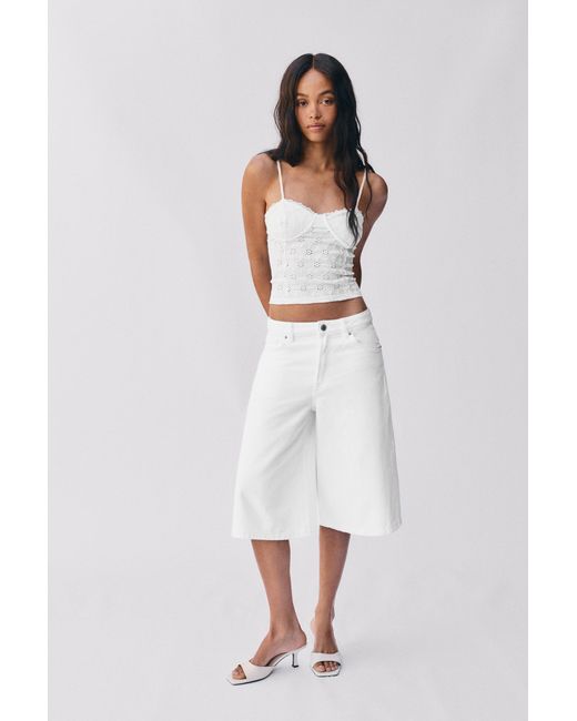 Pull&Bear Gray Swiss Embroidery Strappy Corsetry-Inspired Top