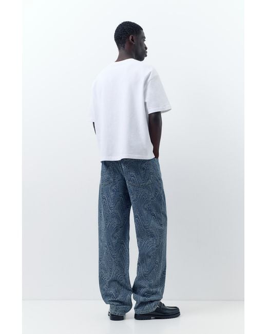 Pull&Bear Blue Straight Jacquard Paisley Jeans for men