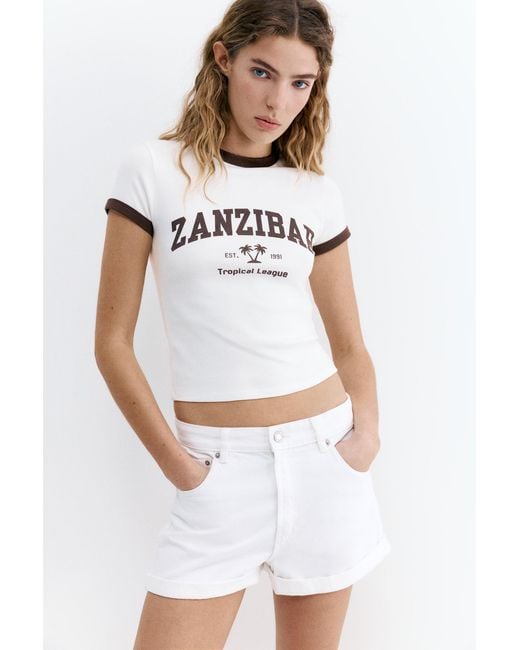 Pull&Bear Geribd T-Shirt Met Print in het Pink