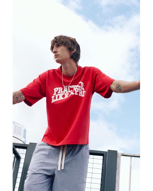 Pull&Bear Red Stwd Graphic Raglan T-Shirt for men