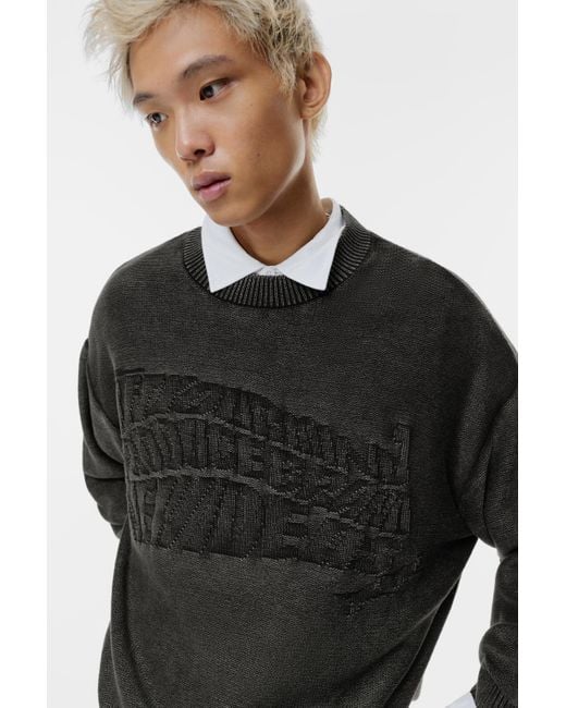 Pull&Bear Black Acid Wash Stwd Sweater for men