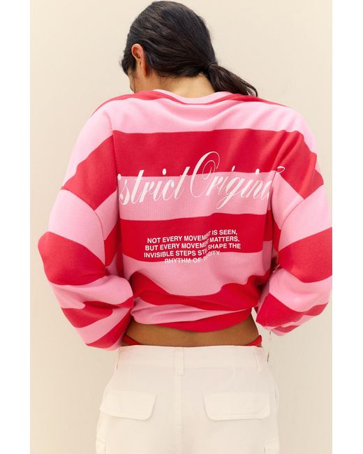 Pull&Bear Red Oversize Striped Sweatshirt