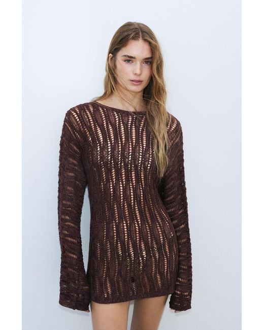 Pull&Bear Brown Cutwork Knit Jumper