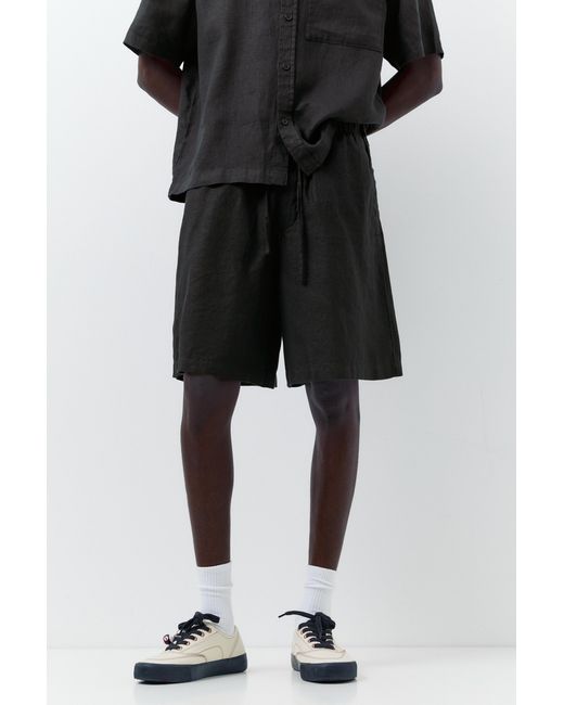Pull&Bear Black 100% Linen Bermuda Sweat Shorts for men