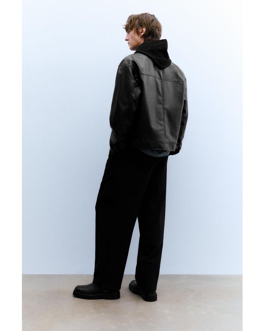 Pull&Bear Black Leather Effect Trucker Jacket for men
