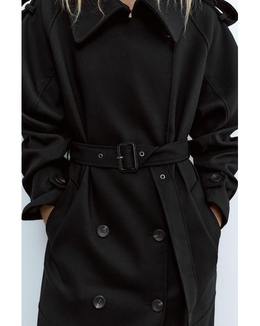 Pull&Bear Blue Long Trench Coat