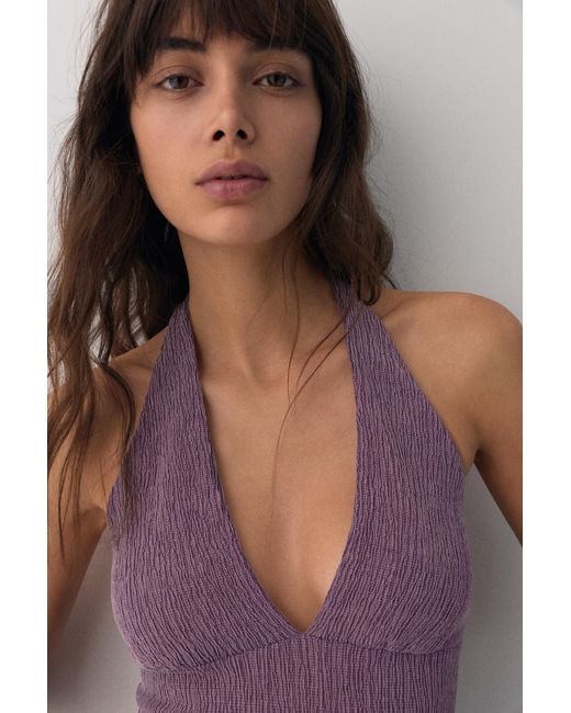 Pull&Bear Purple Crepe Halter Neck Top