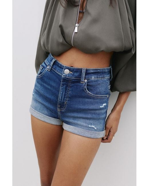 Pull&Bear Blue Mid-Waist Denim Shorts