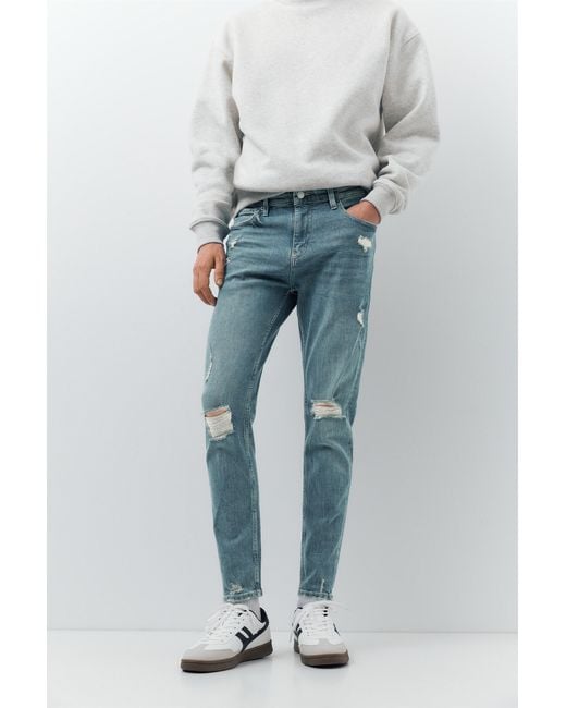 Pull&Bear Blue Ripped Skinny Jeans for men