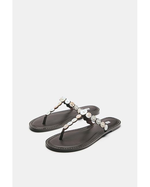 Pull&Bear Gray Flat Sandals With Buttons