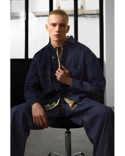 Pull&Bear Blue Denim Shirt With Pockets for men