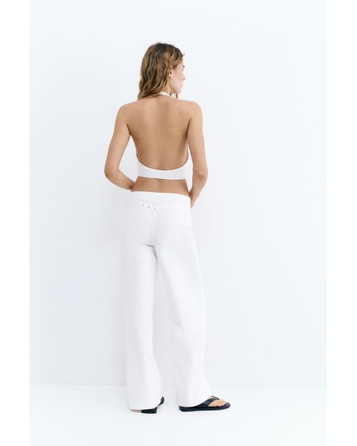 Pull&Bear Witte Haltertop Met Studs in het Blue