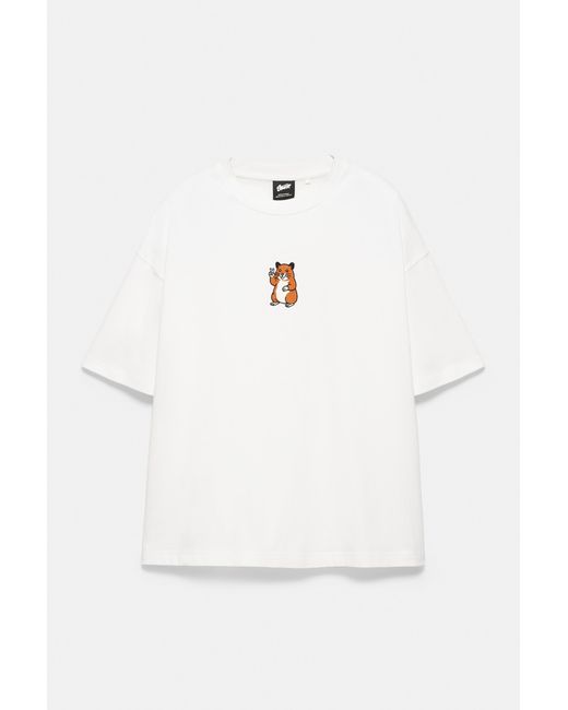 Pull&Bear White Hamster Graphic T-Shirt for men