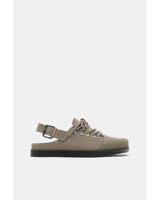 Pull&Bear White Stwd Lace-Up Leather Clogs for men