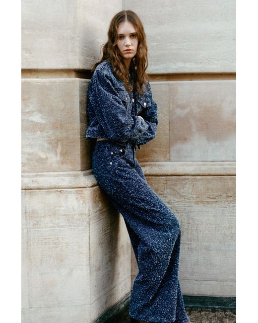 Pull&Bear Blue Textured Baggy Jeans