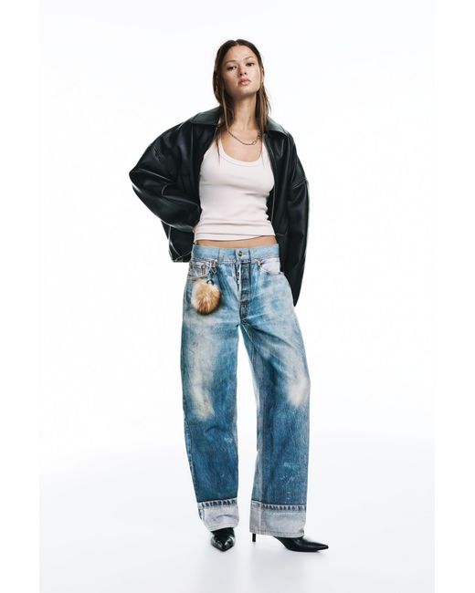 Pull&Bear Blue Baggy Print Jeans