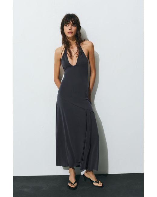 Pull&Bear Black Long Cupro Halter Dress