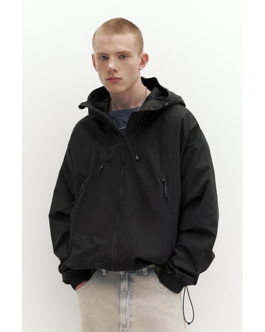 Pull&Bear Black Lightweight Hooded Raincoat for men