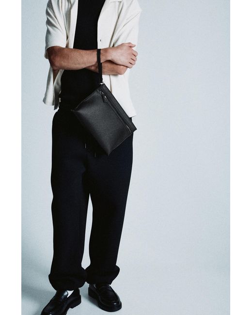 Pull&Bear Black Textured Wrist Strap Clutch Bag for men